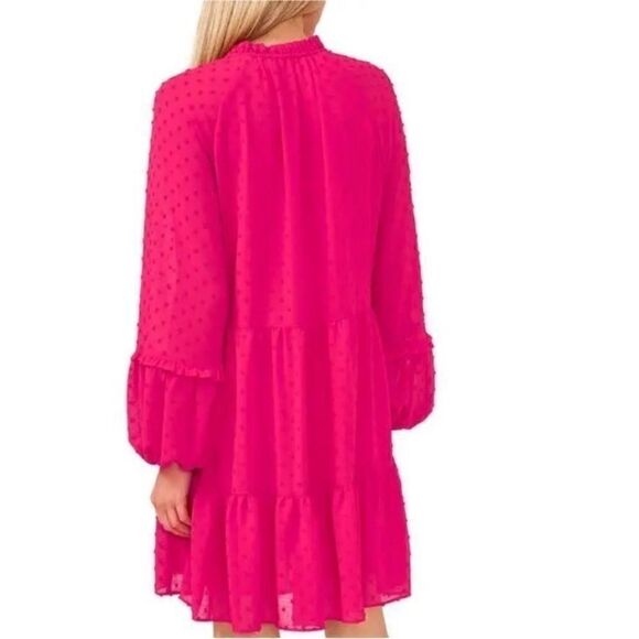 CeCe NWT Clip Dot Ruffle Long Sleeve Shift Dress in
Bright Rose XS - Picture 3 of 6